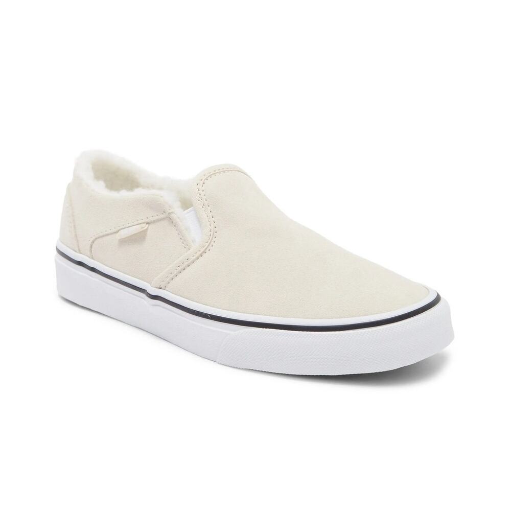New Vans Asher Suede Sherpa Birch Slip-On Sneaker Women's Size 9